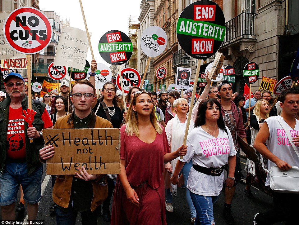 U.K. anti-austerity protests, End Austerity Now, People's Assembly, Russell Brand, Network for Police Monitoring