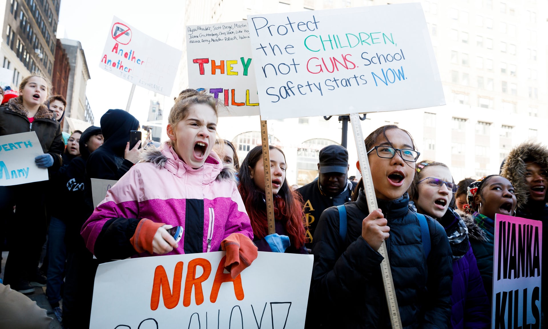 The students called for new gun safety legislation and opposed plans to arm schoolteachers. Photograph: Justin Lane/EPA