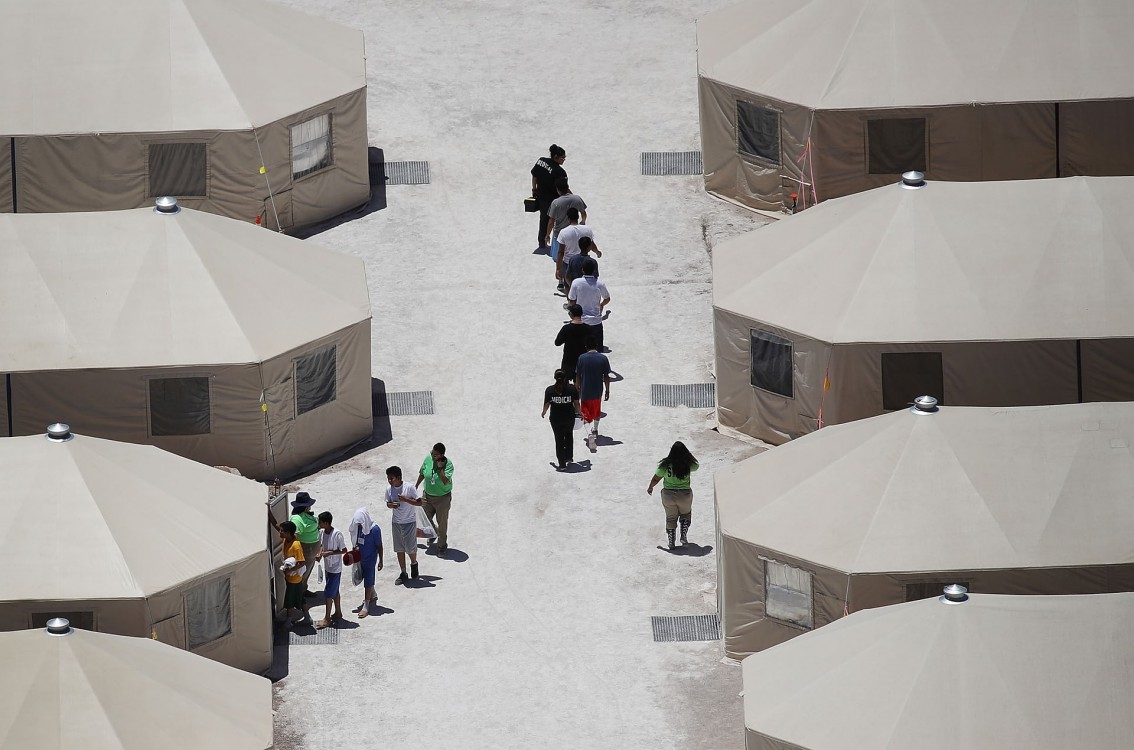 A tent encampment in Tornillo, Texas, to house immigrant children. Photograph: Joe Raedle/Getty Images