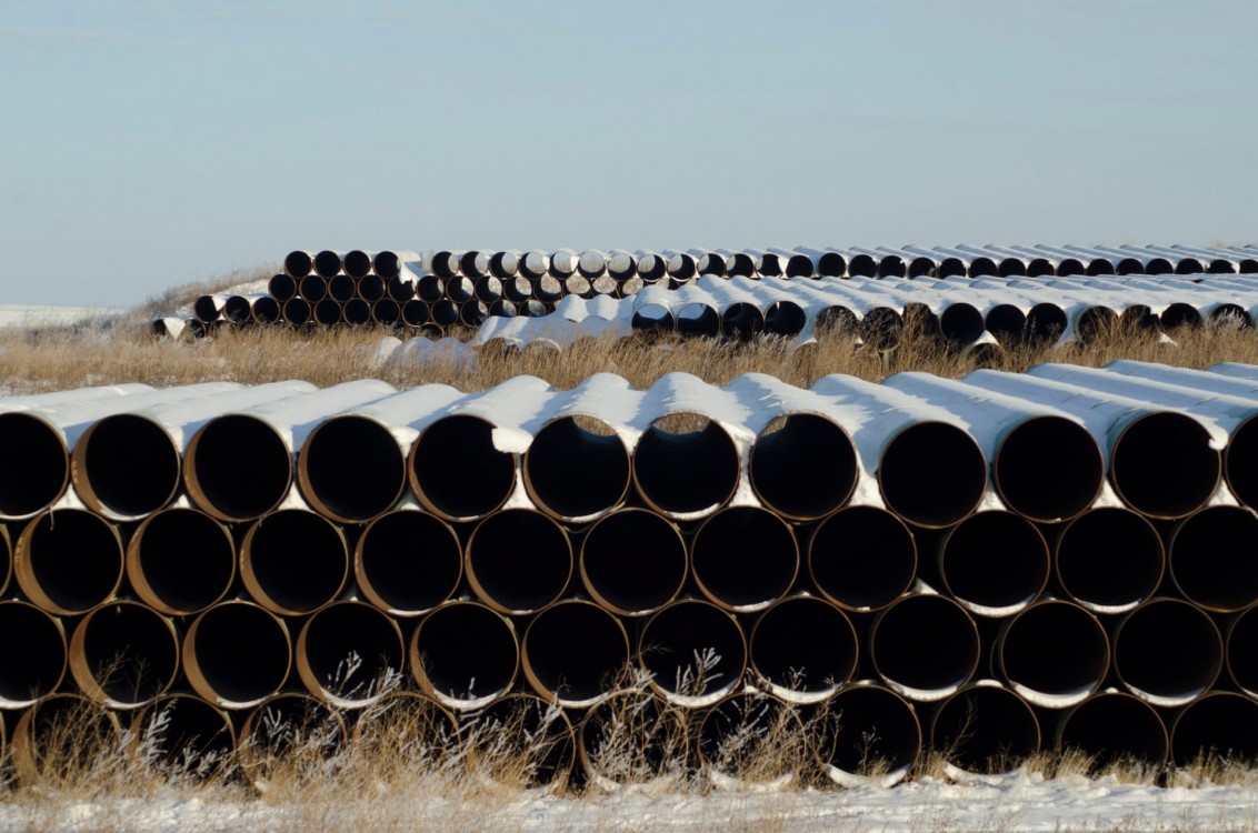 A depot used to store pipes for the planned Keystone XL oil pipeline in North Dakota. Photograph: Andrew Cullen/Reuters