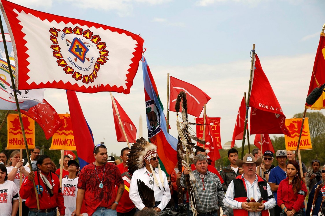 A protests against the Keystone XL pipeline in Washington. Photograph: Gary Cameron/Reuters