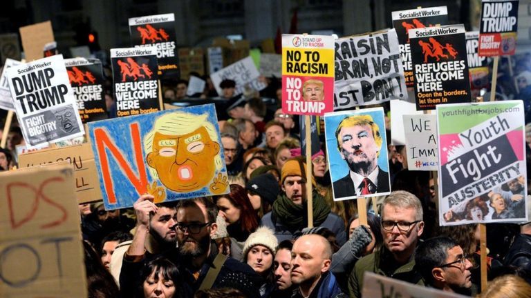 Donald Trump, U.K. Trump protests, Theresa May, Muslim ban, anti-immigrant rhetoric