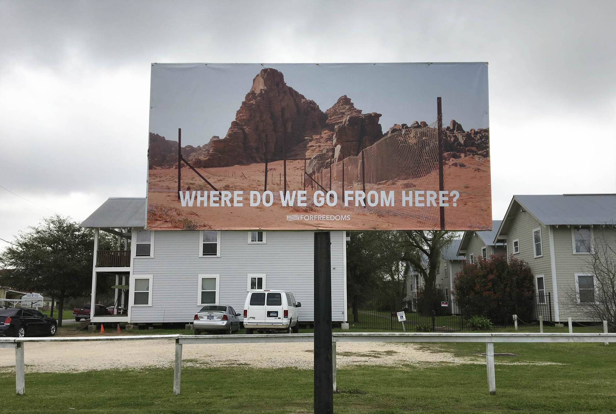 For Freedoms, 50 State Initiative, billboard art, political art, 2018 elections, Donald Trump