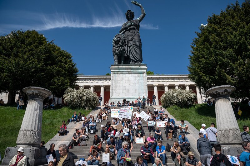 Students demonstrate in front of the Bavaria Statue during the climate strikes for the implementation of the Paris World Climate Convention in Bavaria, Munich on May 24, 2019. Sina Schuldt—picture alliance/Getty Images