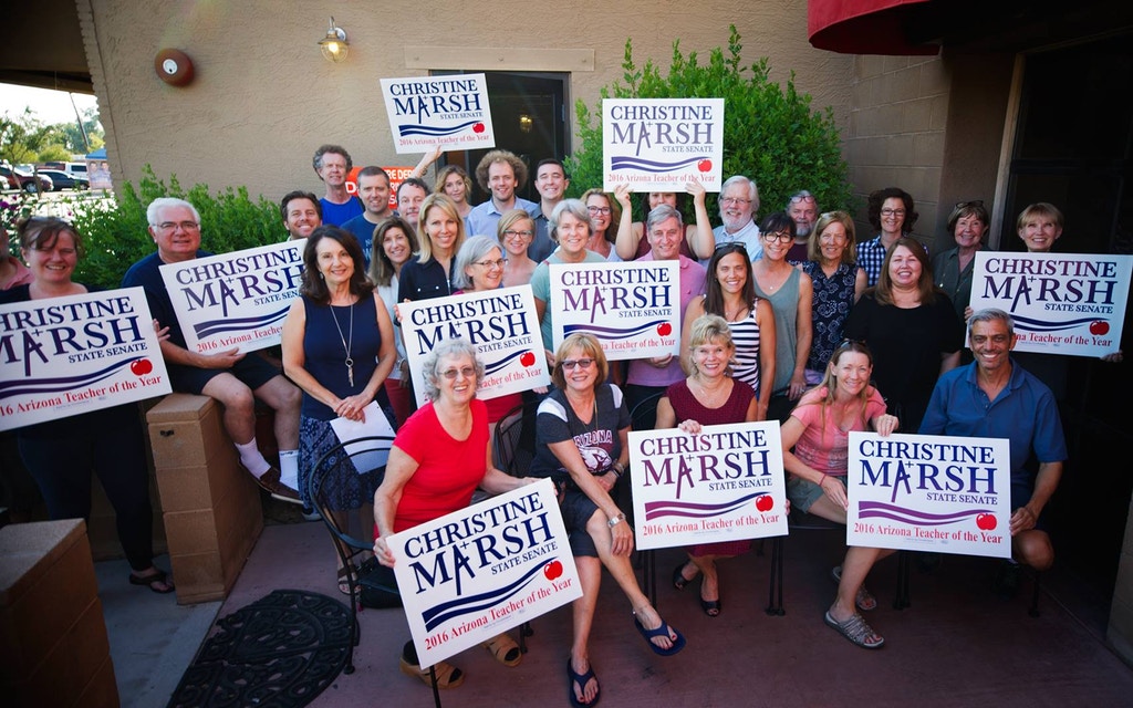 Christine Porter Marsh, front row, third from right, poses with supporters of her run for state senate. Photo: Christine Porter Marsh