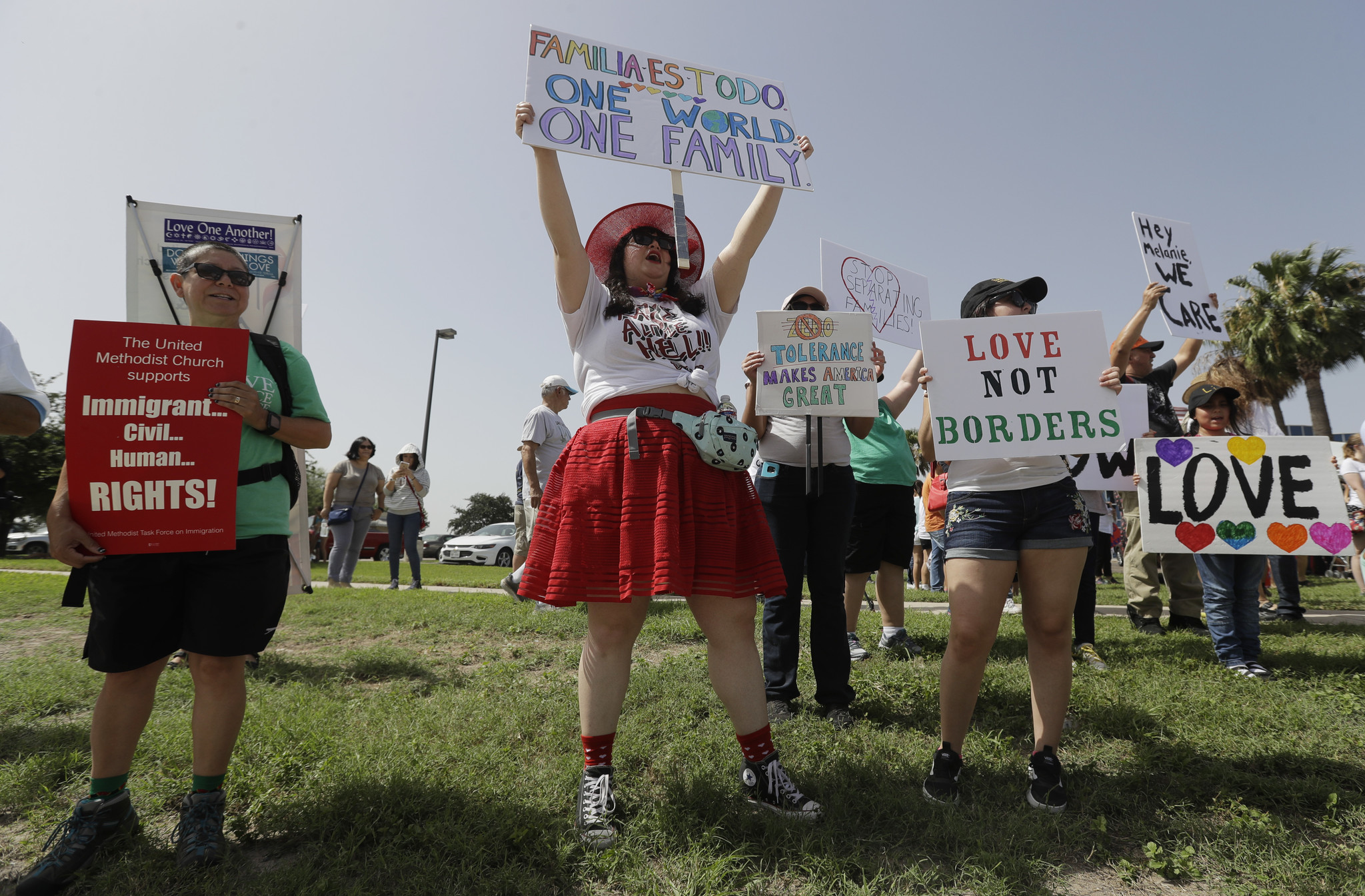 MCALLEN, TEXAS: Protesters gather near a U.S. Customs and Border Protection station to speak out against immigration policy. Eric Gay / Associated Press