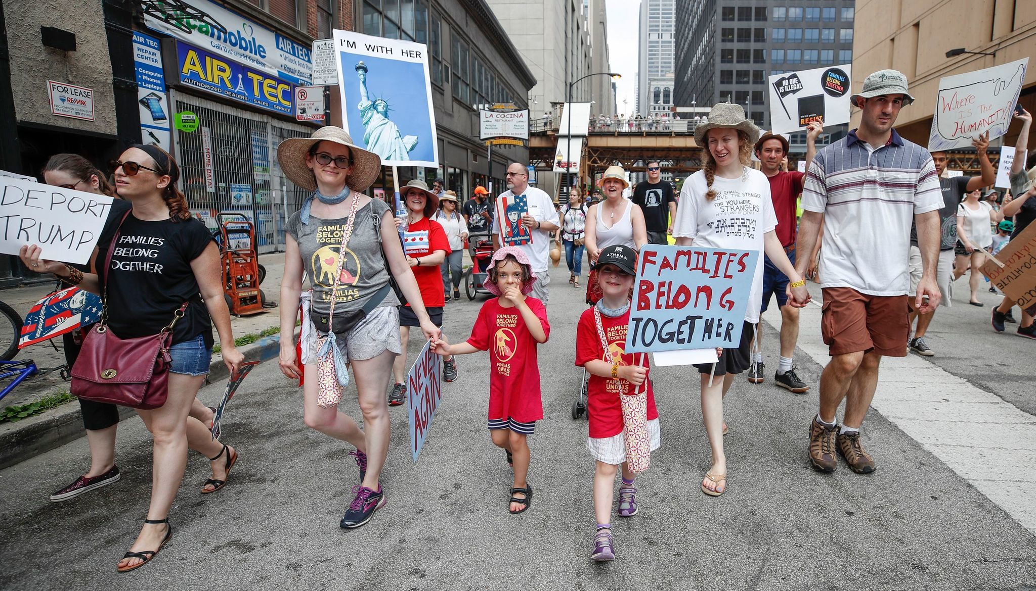 CHICAGO: Protesters hold signs during march in protest of the immigration policies of US President Donald J. Trump. KAMIL KRZACZYNSKI/EPA-EFE/REX/Shutterstock