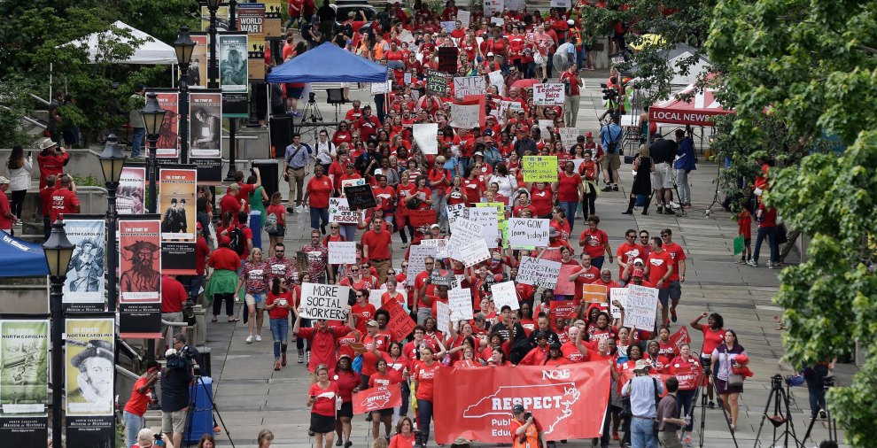 North Carolina teacher strikes, national teacher strikes, teacher pay, teacher walkouts, right to work laws, union busting, teachers union