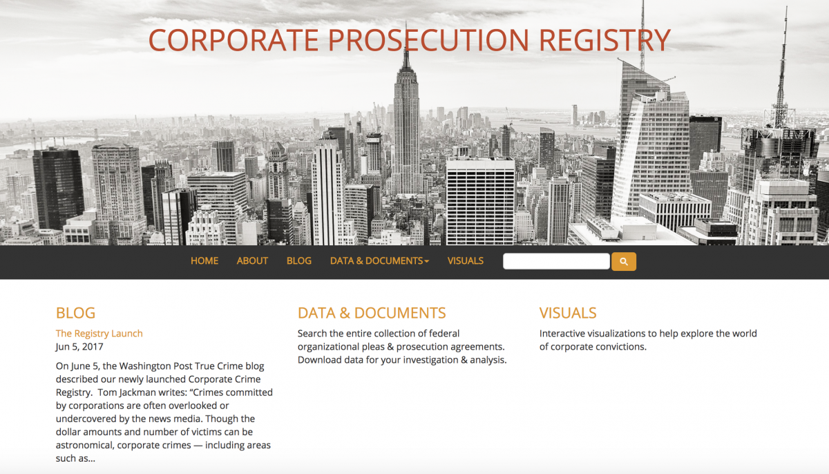 corporate crimes, corporate abuse, Corporate Prosecution Registry, Brandon Garrett, Jon Ashley, prosecuting corporations