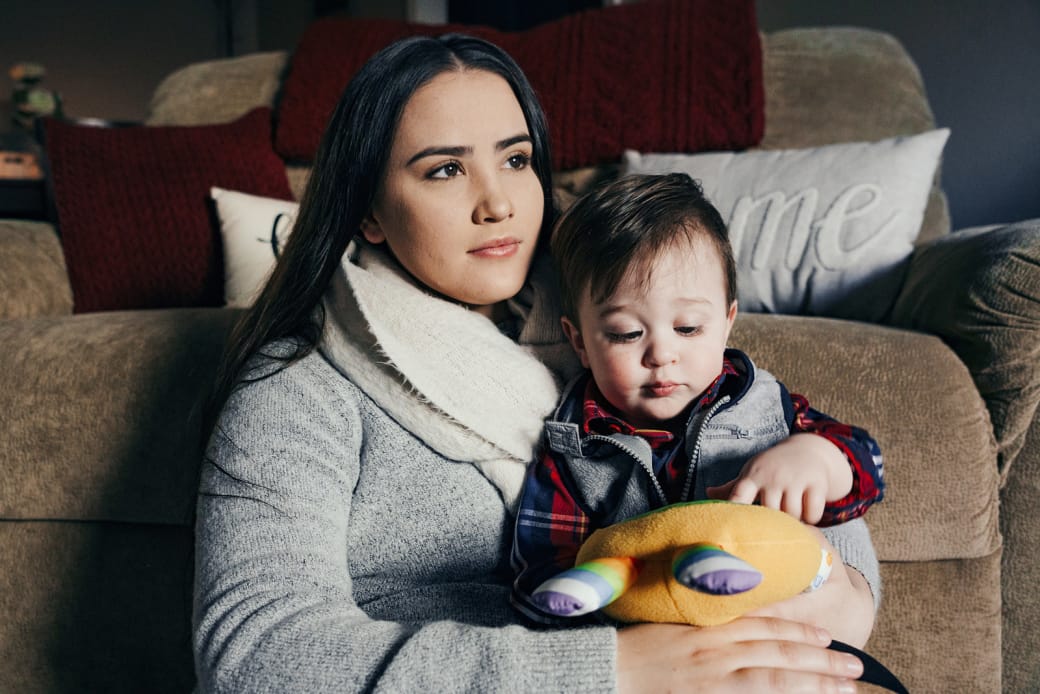 Aly Sanchez at home in Gladstone, Missouri, with her son, Benjamin. - Barrett Emke for BuzzFeed News