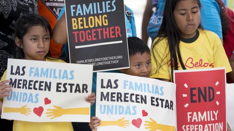 Silvana Bermudez hugs her children outside a bus station in Houston, Texas, on 16 March. She and her kids were caught by Ice and sent to separate facilities after leaving El Salvador. Photograph: The Washington Post/Getty Images
