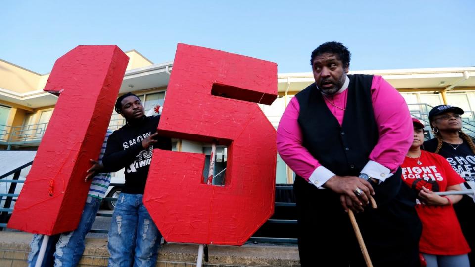 Fight for $15, Reverend William Barber III, Poor People’s Campaign, sanitation workers' strike, Dr. Martin Luther King Jr., minimum wage movement, worker strikes, fast-food strikes