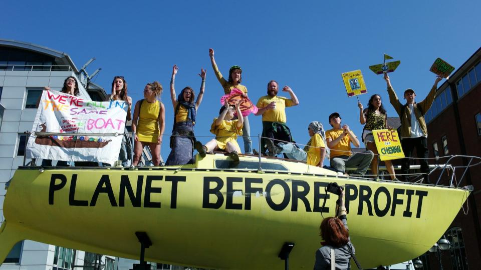 Extinction Rebellion environmental activists in Leeds last month. Ending fossil fuel subsidies has long been seen as vital in tackling the climate emergency. Photograph: Ian Forsyth/Getty Images