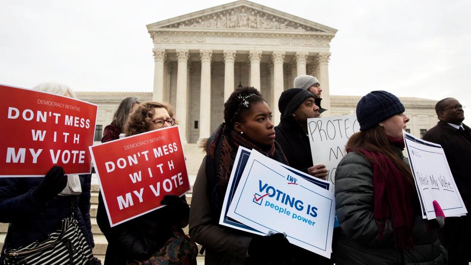 The disproportionate purging of voters has resulted in an estimated 1.1 million fewer voters between 2016 and 2018, the Brennan Center said. Photograph: Michael Reynolds/EPA