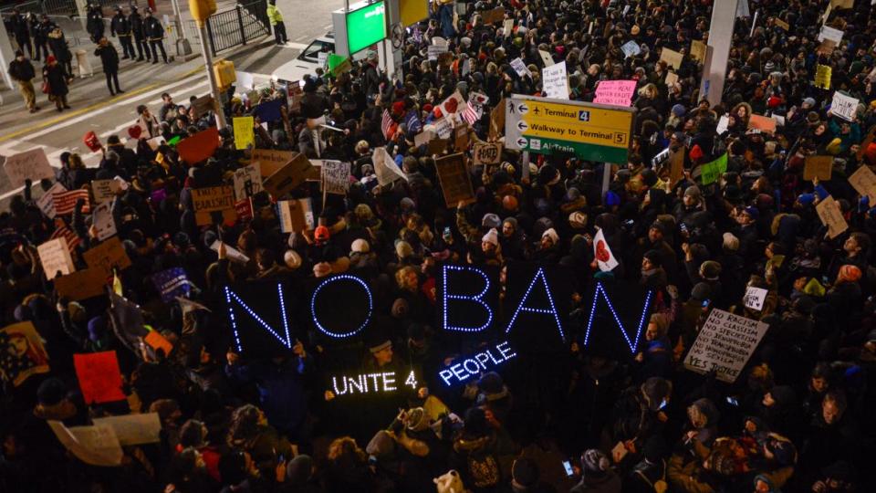 protests at JFK airport