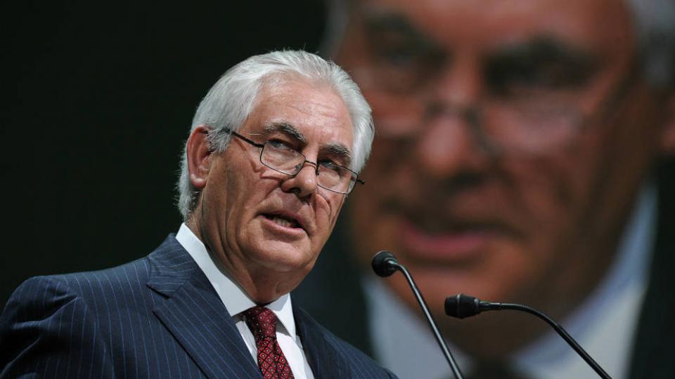 A new court filing says former Exxon CEO Rex Tillerson, now U.S. secretary of state, knew that two different sets of climate accounting numbers were used, one by the oil company and the other shared with investors. Credit: Eric Piermont/AFP/Getty