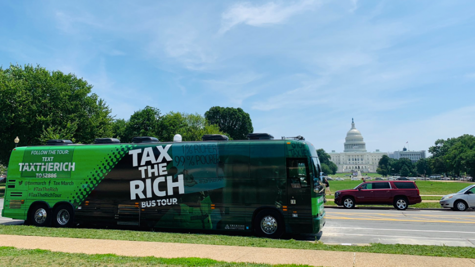 tax the rich, Tax the Rich bus tour, progressive taxation, Tax March, corporate tax cuts, GOP tax breaks