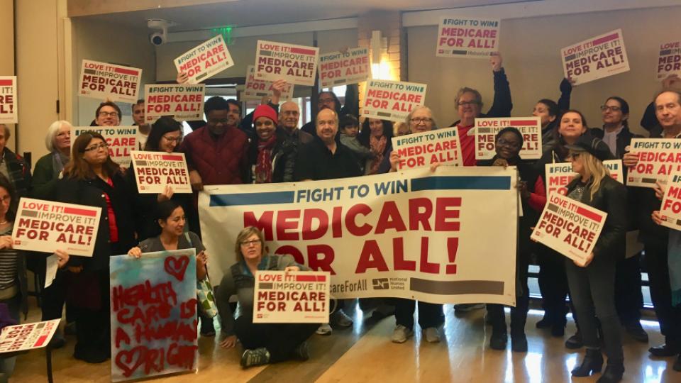 "Folks are gathering to talk about the plan to win guaranteed healthcare.Next steps involve knocking on doors, phone banks—various ways of engaging our communities to get involved," said National Nurses United executive director Bonnie Castillo. (Photo: N