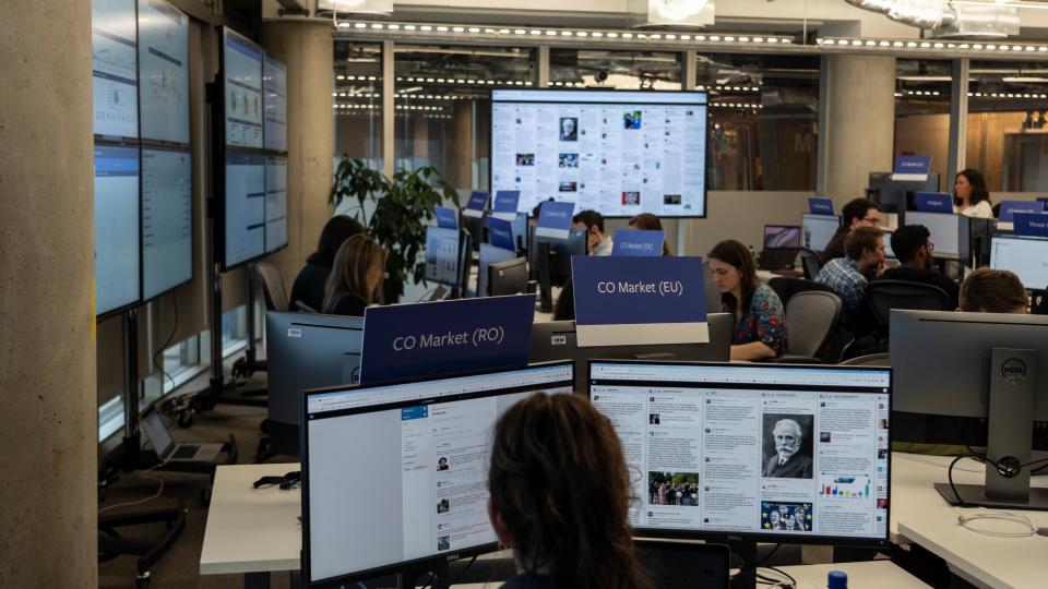 An office that Facebook set up in Dublin to monitor misuse of the platform. Oxford researchers said the company’s efforts were not enough to curb disinformation campaigns. Credit: Paulo Nunes dos Santos for The New York Times