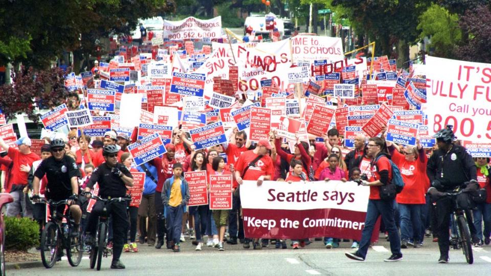 Seattle teacher strikes, Seattle Education Association, teacher salaries, privatized education, American Legislative Exchange Council, charter schools