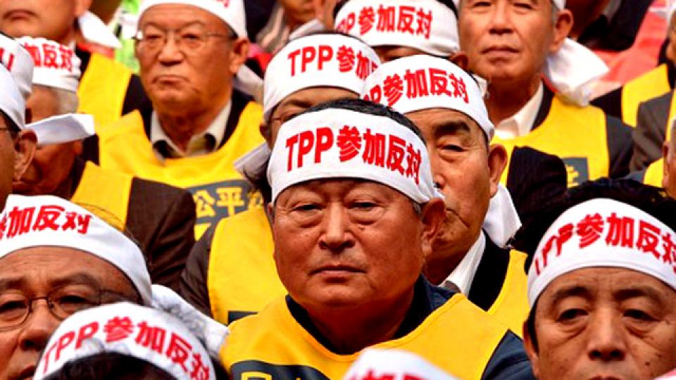 Farmers from across Japan attend a rally against the Trans-Pacific Partnership (TPP) negotiations on October 26, 2011.